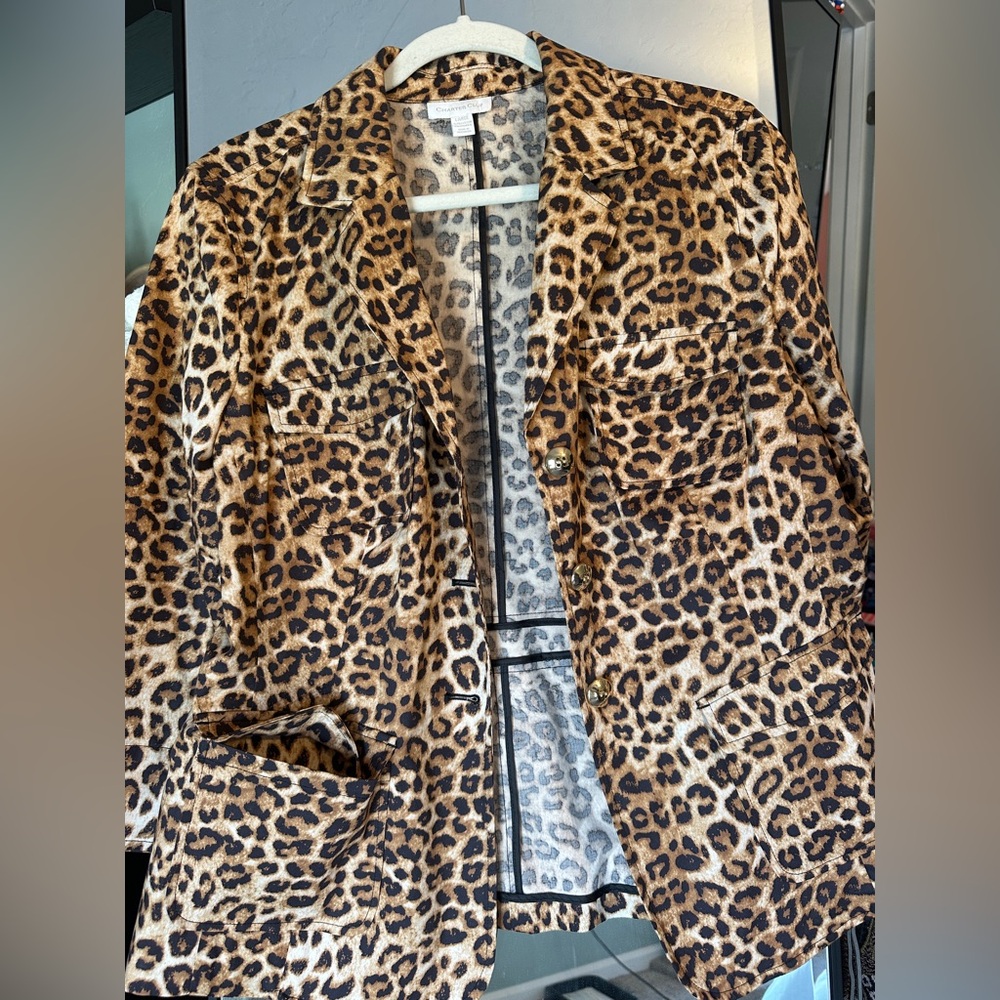 Charter Club Leopard Print Cotton Blazer Jacket